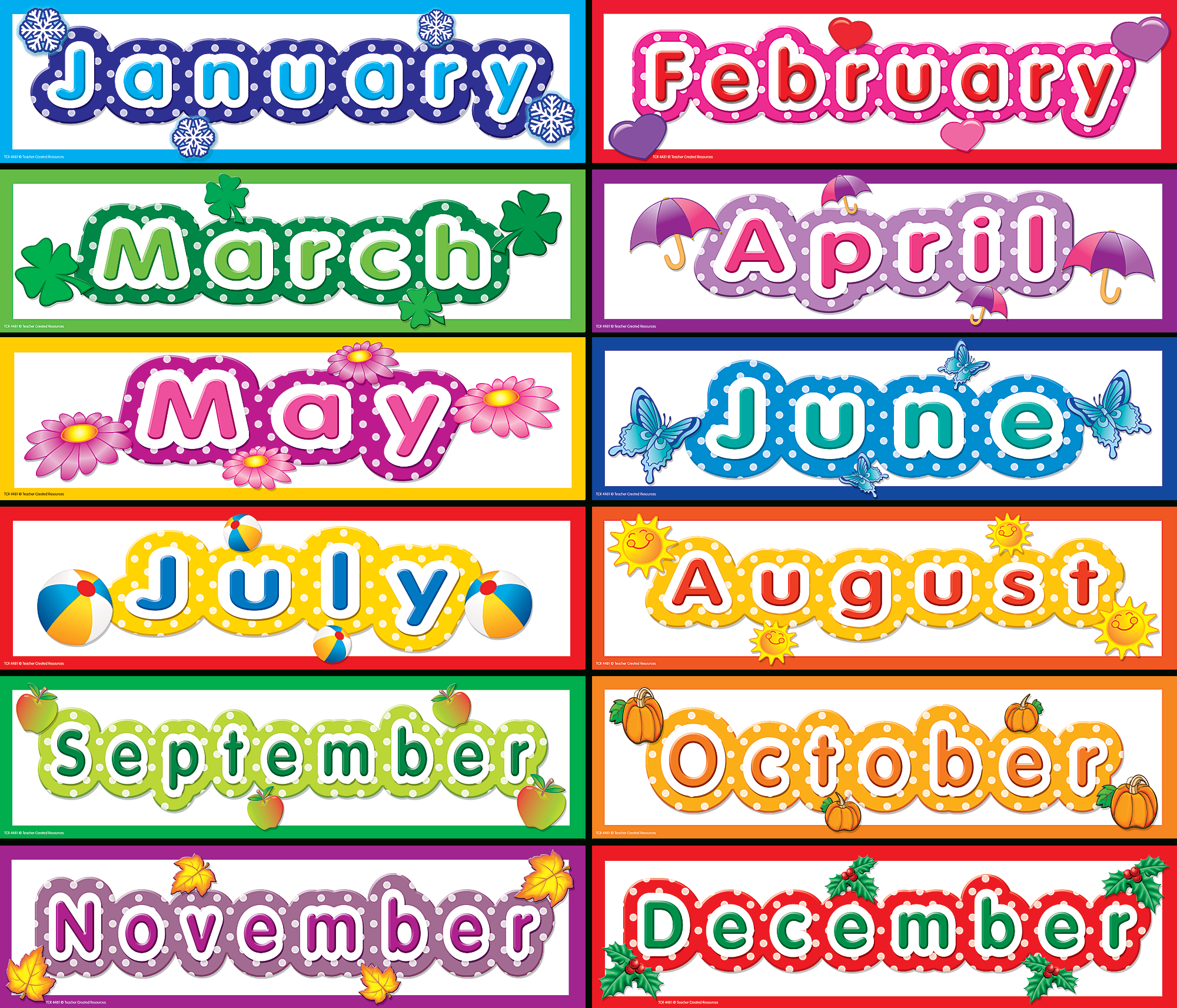 Polka Dot Monthly Headliners - Tcr4481 | Teacher Created Months Of The Year Calendar Printables