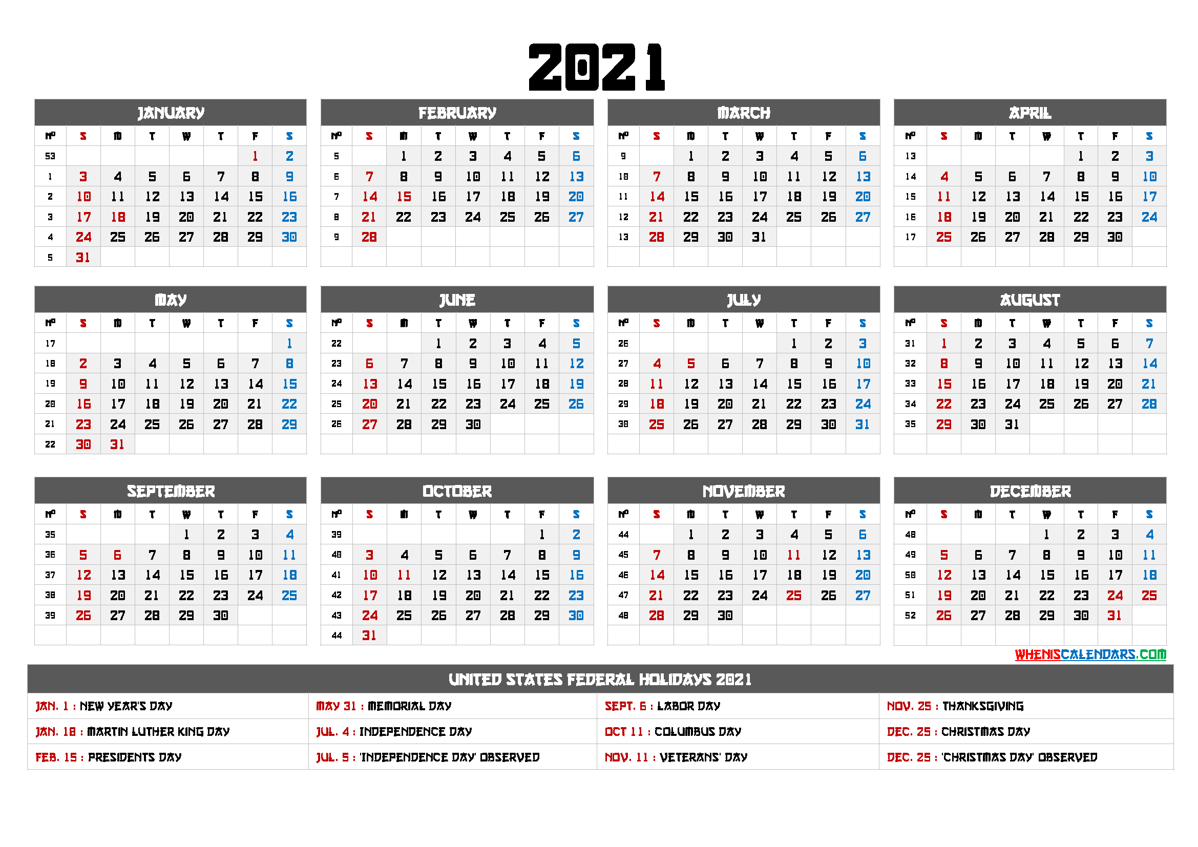 Printable 12 Month Calendar On One Page 2021 - 12 Templates 1 Page 12 Month Calendar