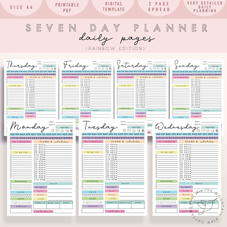 Printable 7 Day Planner Daily Planner Day Planner Rainbow Printable 7 Day Planner