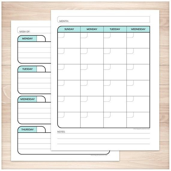 Printable Blank Calendar Planner Teal Monthly Weekly Printable Calendar Free Fourmonths