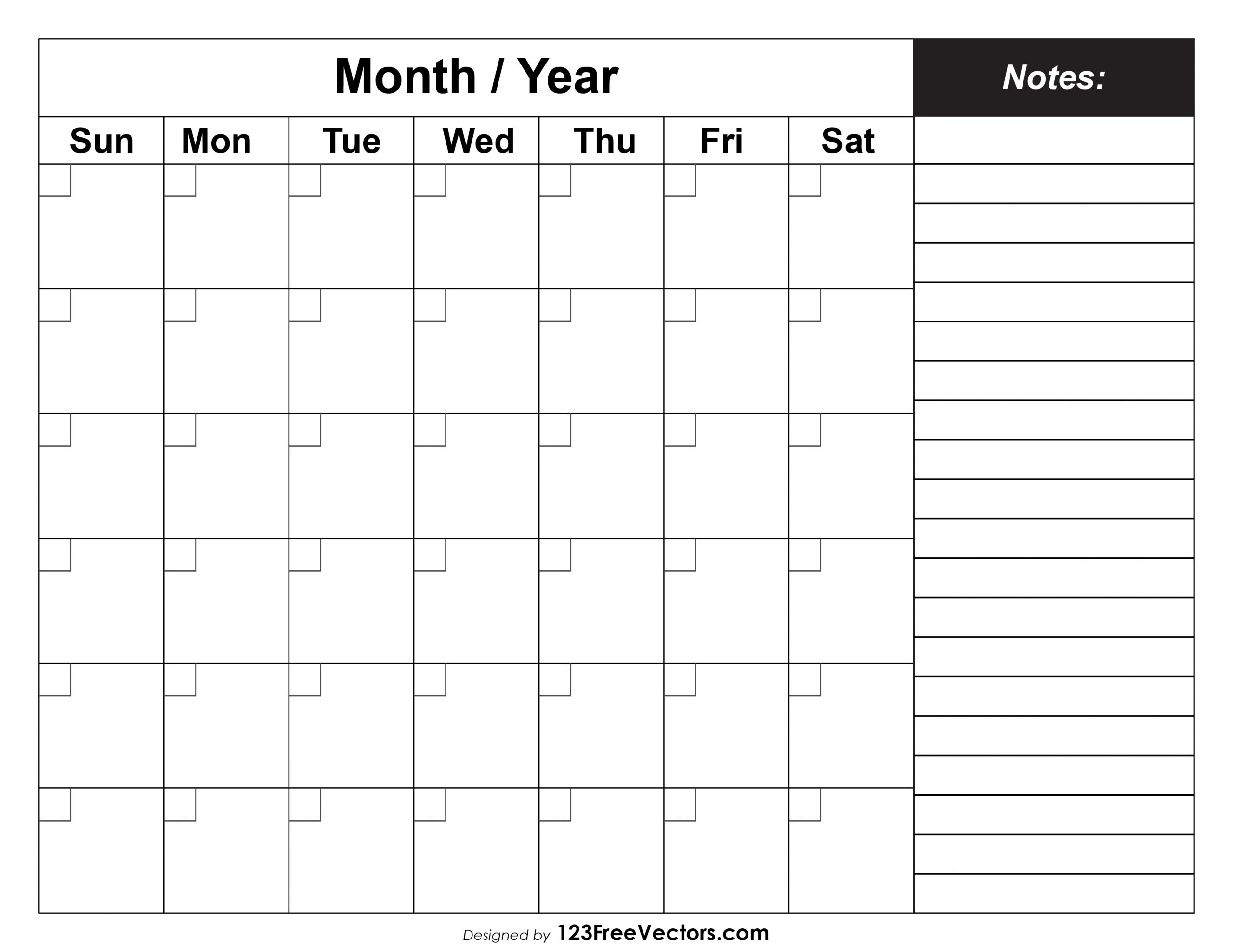 Printable Blank Monthly Calendar With Notes 4 Weekly Calander Editable