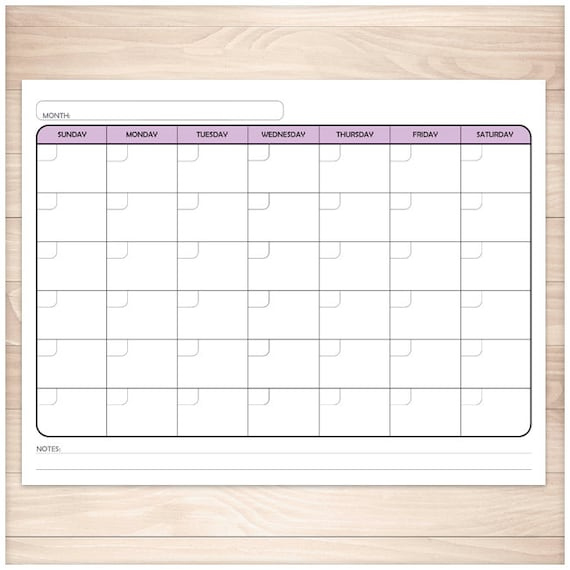 Printable Blank Purple Calendar Monthly Full Pages Pdf Printable Blank 1 Month Calendar