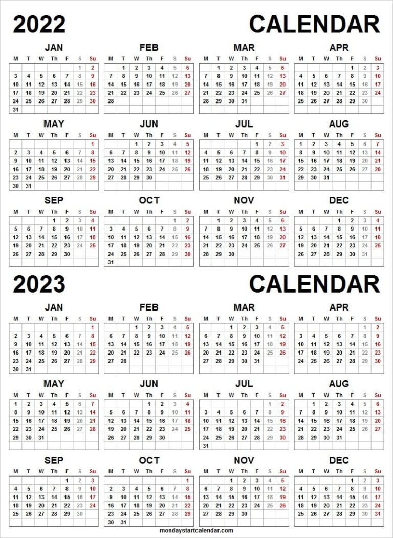 Printable Calendar For 2022 And 2023 | Blank Two Year Calendar Blank Calendar School Term