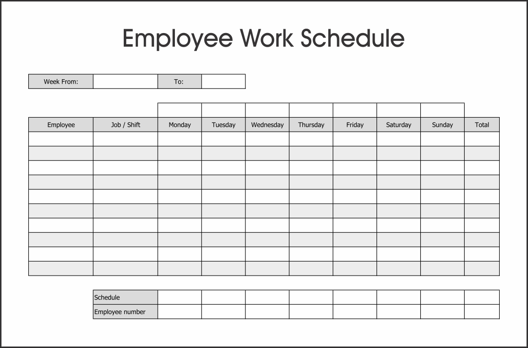 Printable Employee Work Schedule Template | Schedule Employee Monthly Schedule Template Free