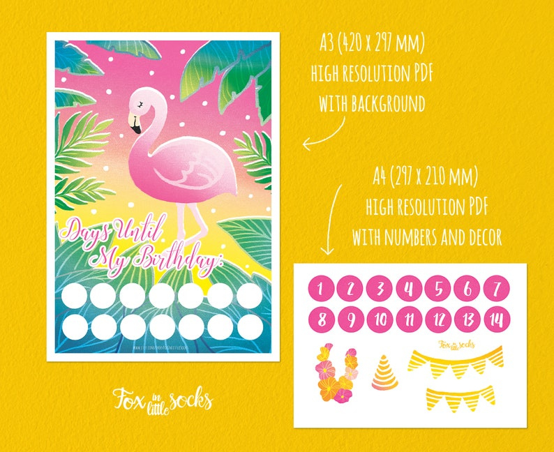 Printable Flamingo Birthday Countdown Pdf Days Until | Etsy Countdown To Birthday Calendar Printable