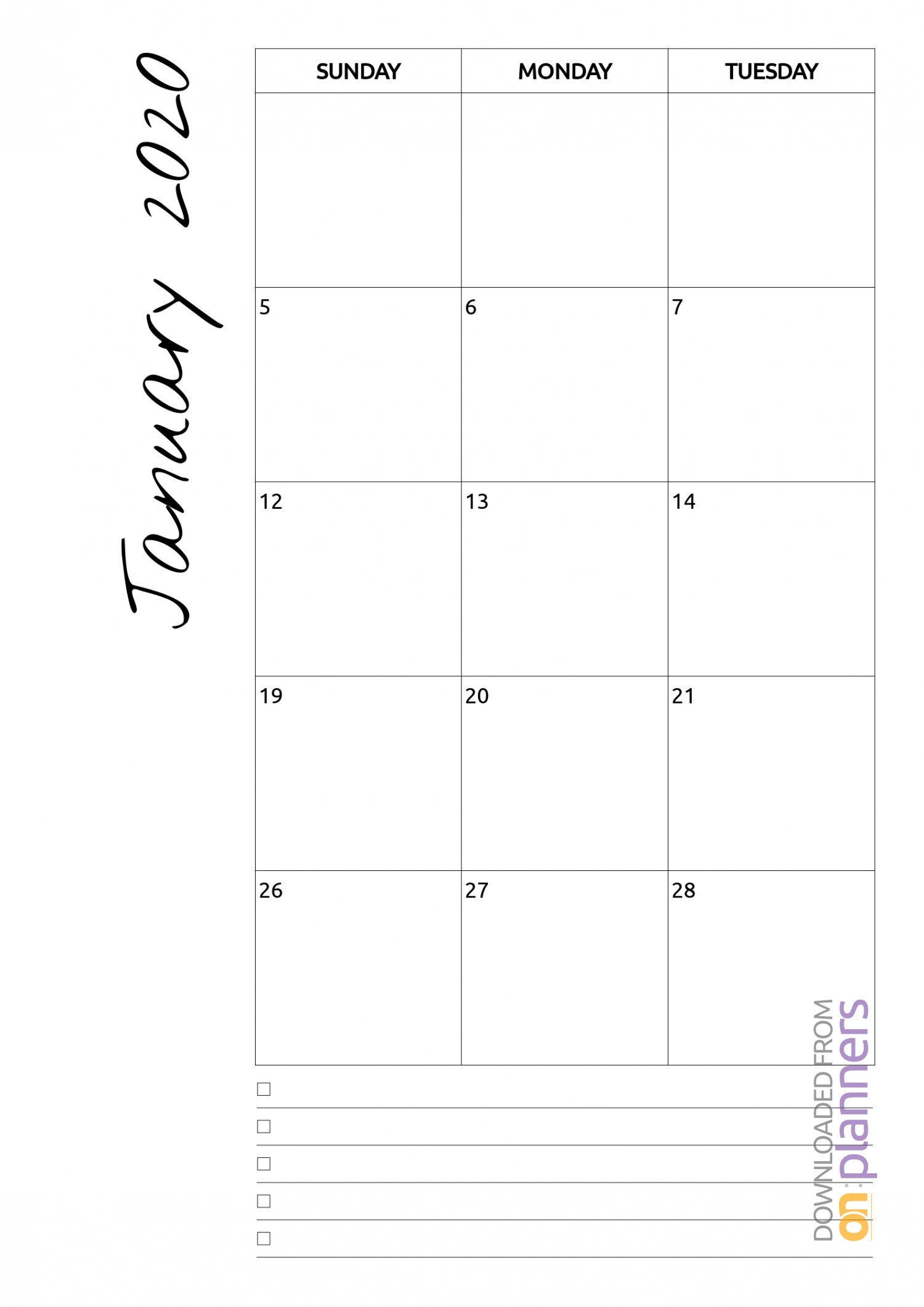 Printable Monthly Calendar Sunday To Saturday No Dates Schedule To Print Sunday To Saturday
