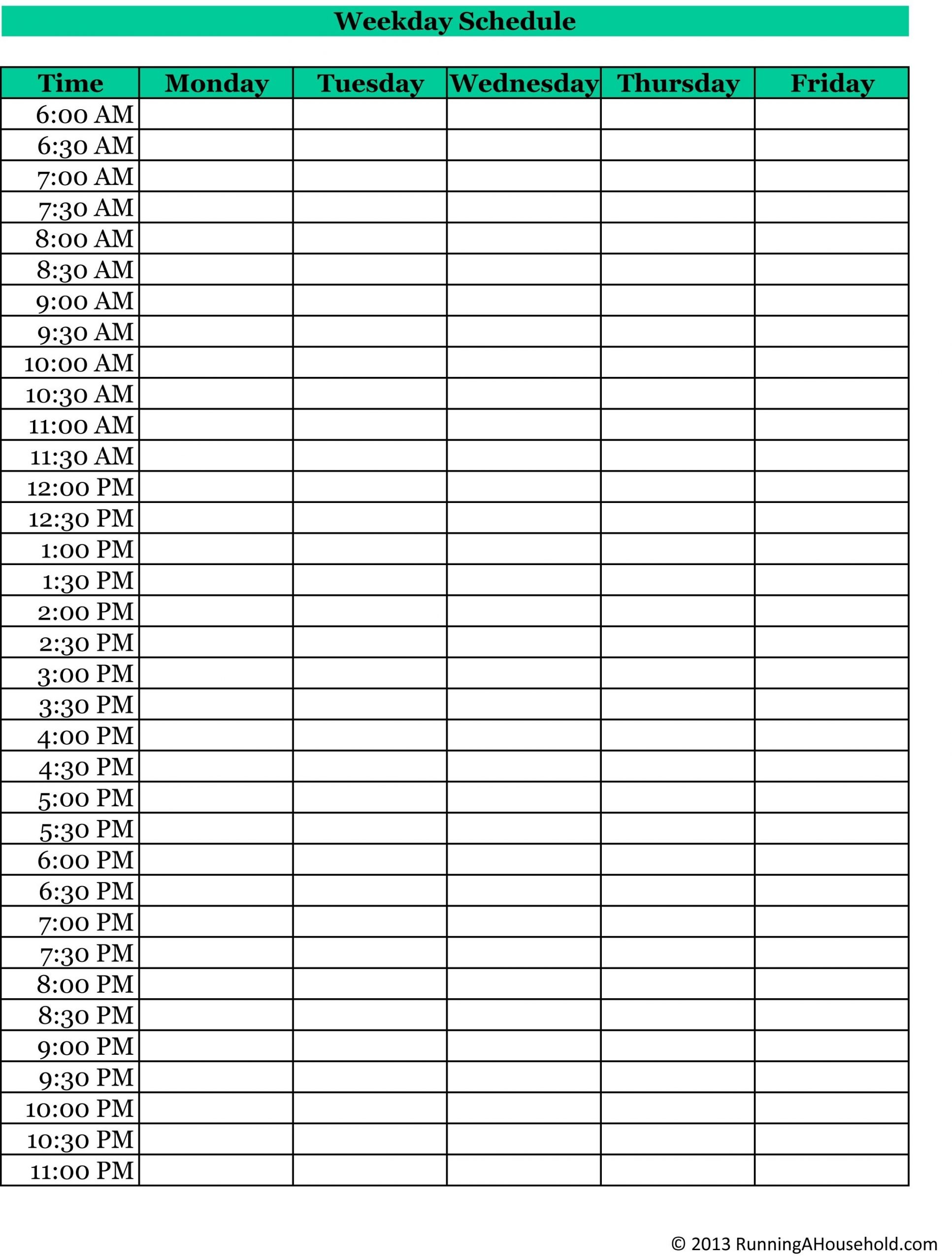 Printable Weekly Schedule With Hours Monday To Friday Time And Date Calendars Printable