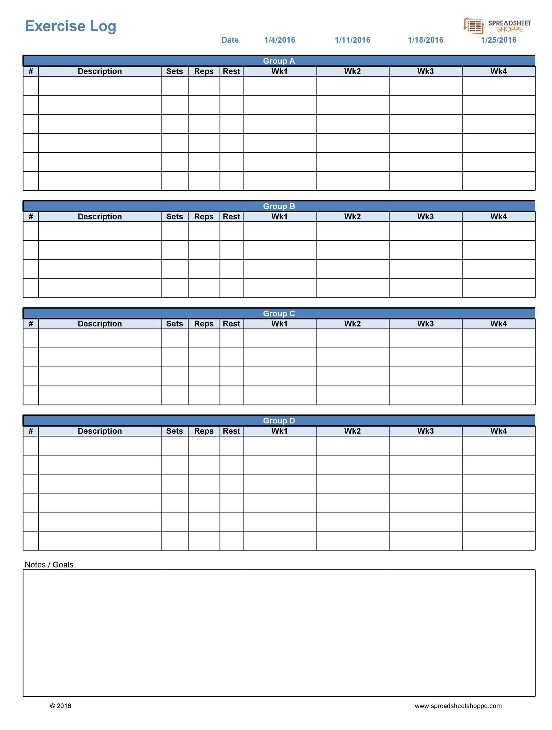 Printable Workout Journal Template | Workoutwaper.co 26 Blank Weekly Calendar Templates Pdf Excel Word ᐅ