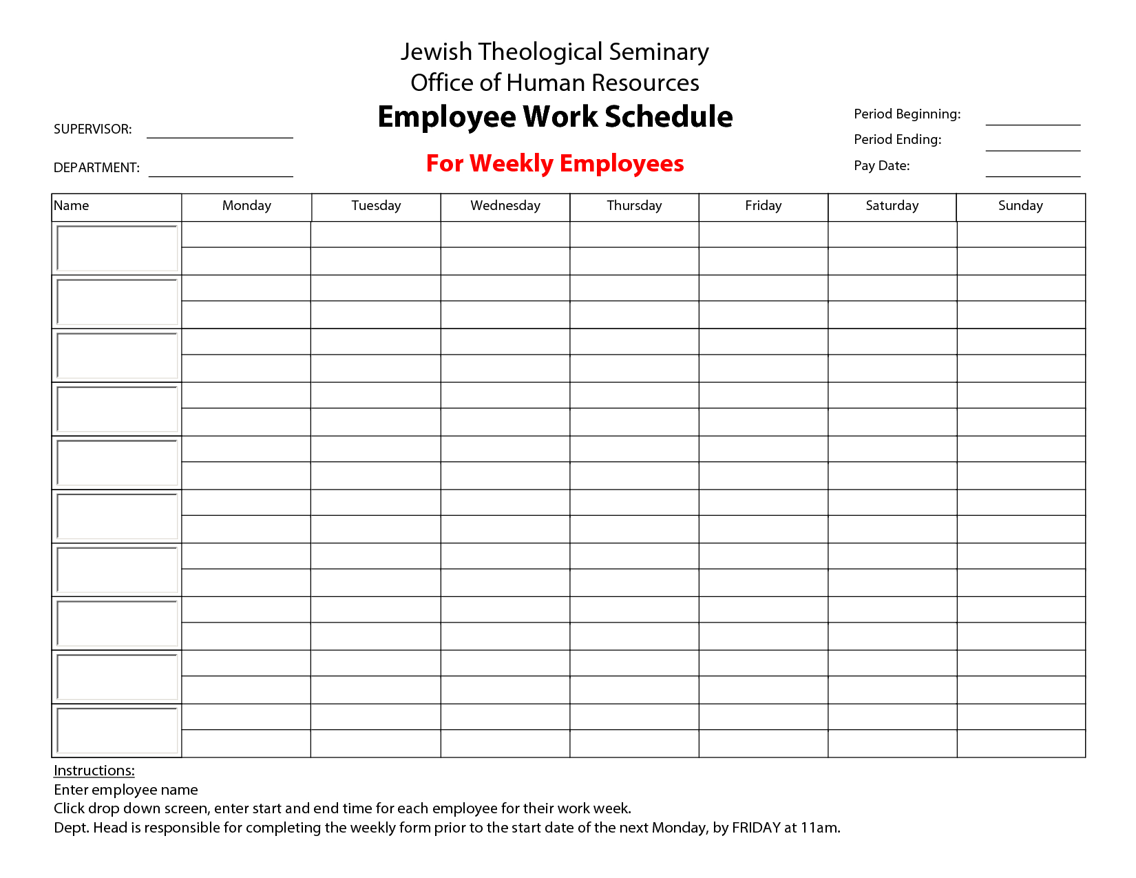 Printable+Employee+Work+Schedule+Template | Monthly Employee Monthly Schedule Template Free