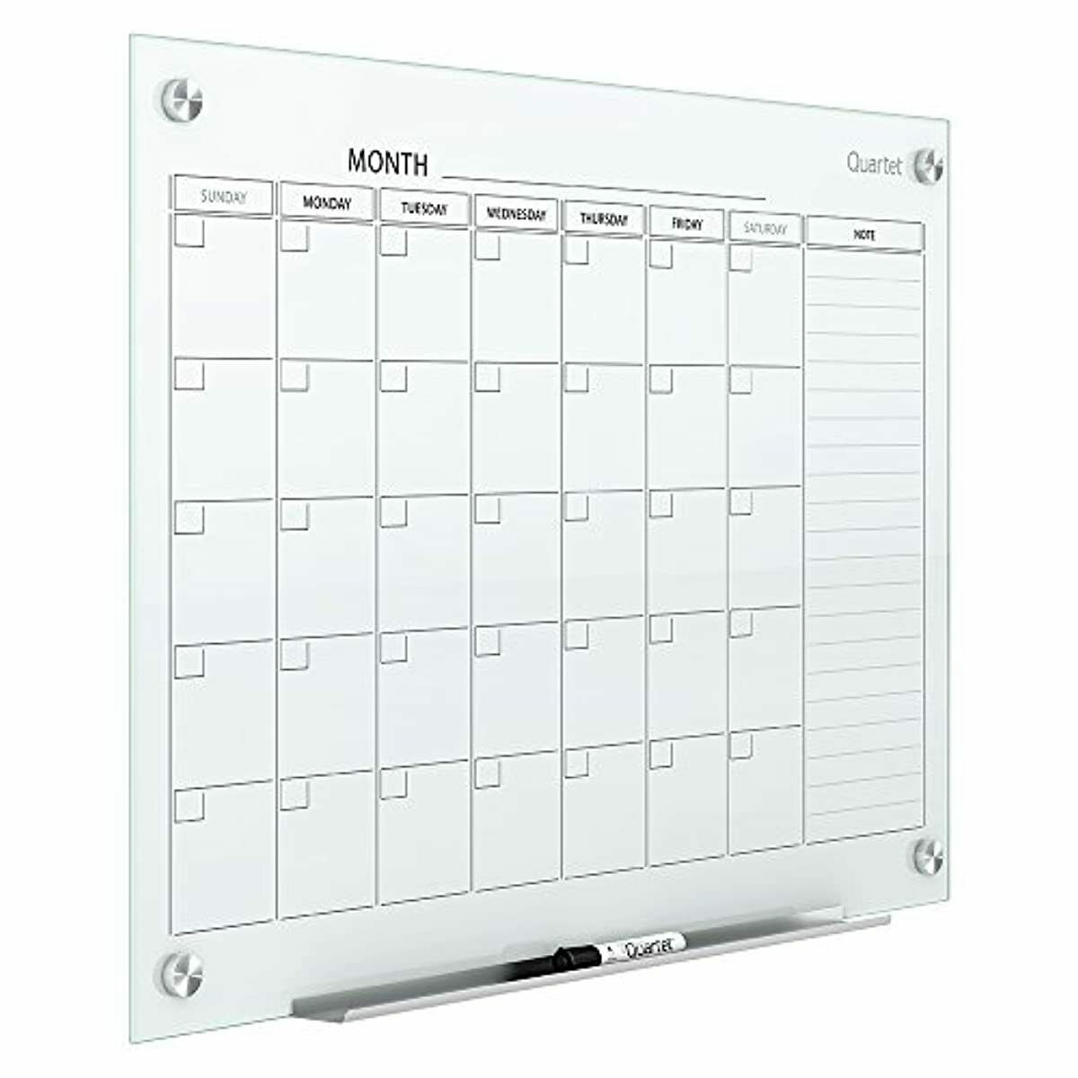 Quartet Magnetic Whiteboard Calendar, 3&#039; X 2&#039;, Glass Dry 3 Month Calendar Dry Erase Board