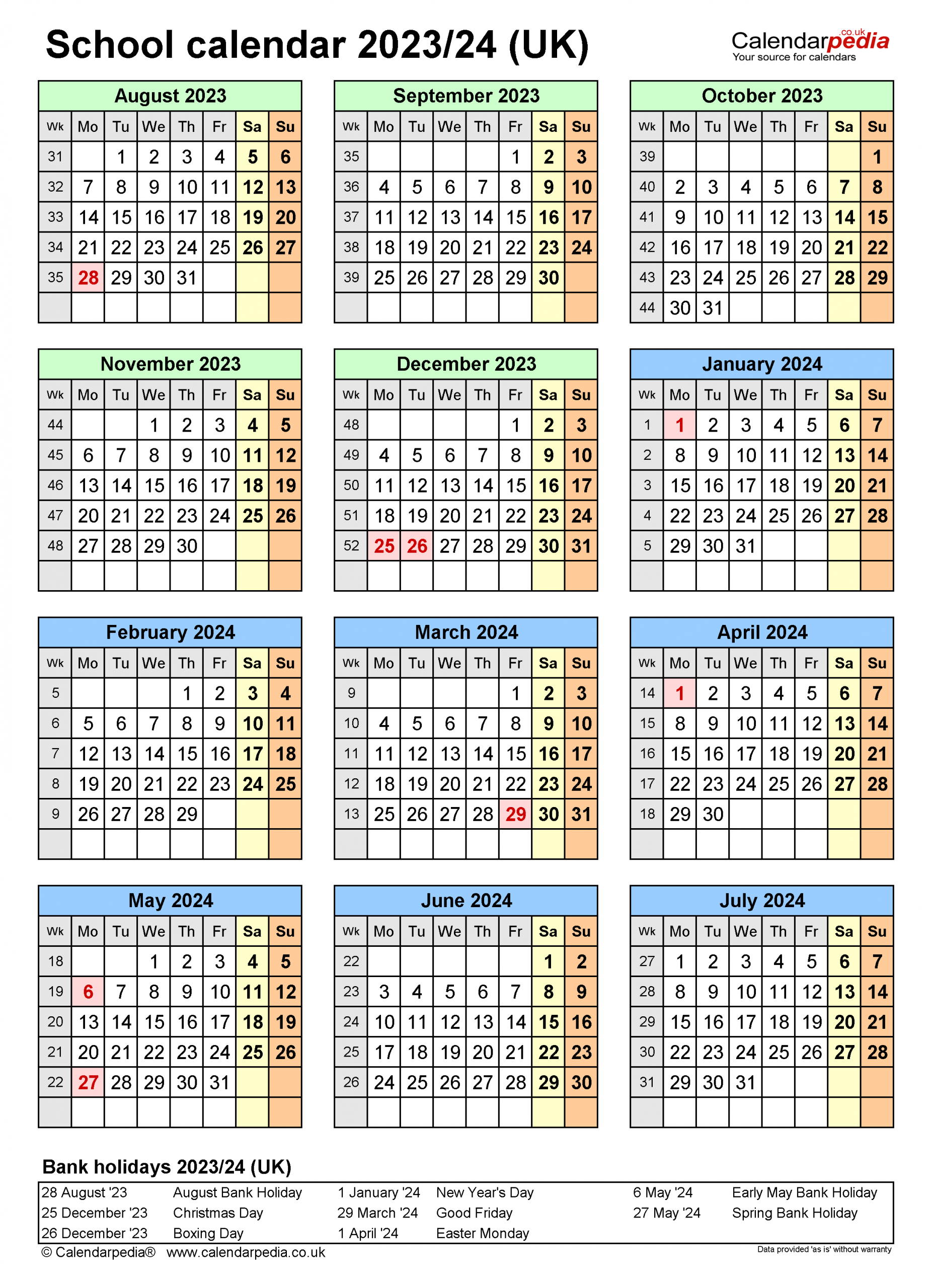 School Calendars 2023/24 Uk - Free Printable Pdf Templates Blank Calendar School Term