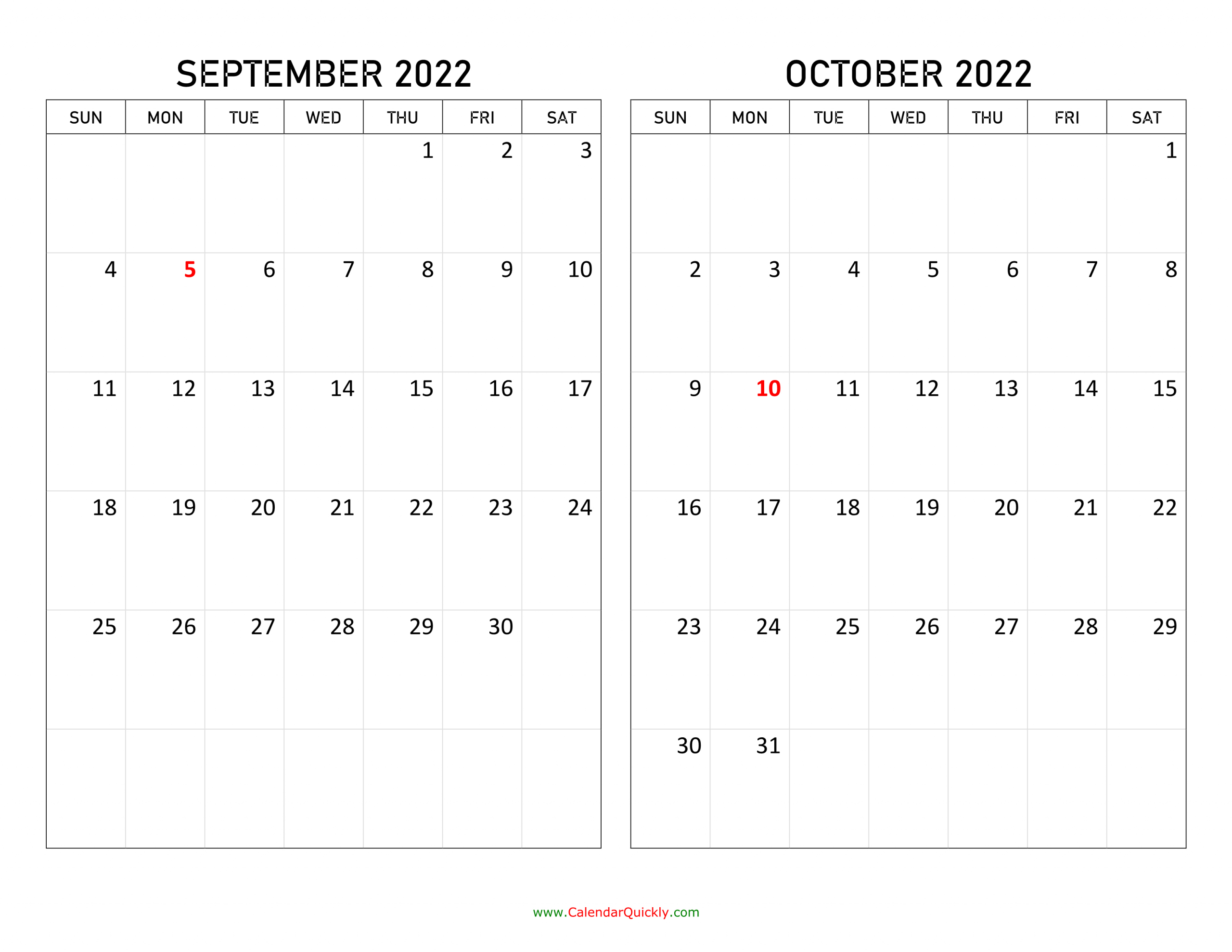 September And October 2022 Calendar | Calendar Quickly September And October Calendar