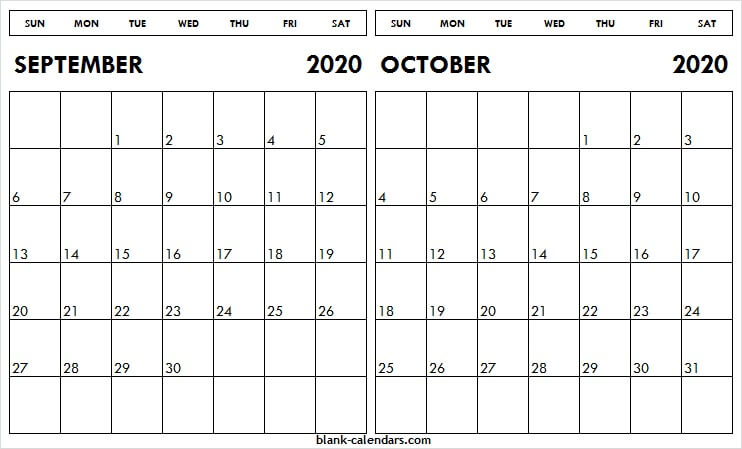 September October 2020 Calendar Print Free - Blank September And October Calendar