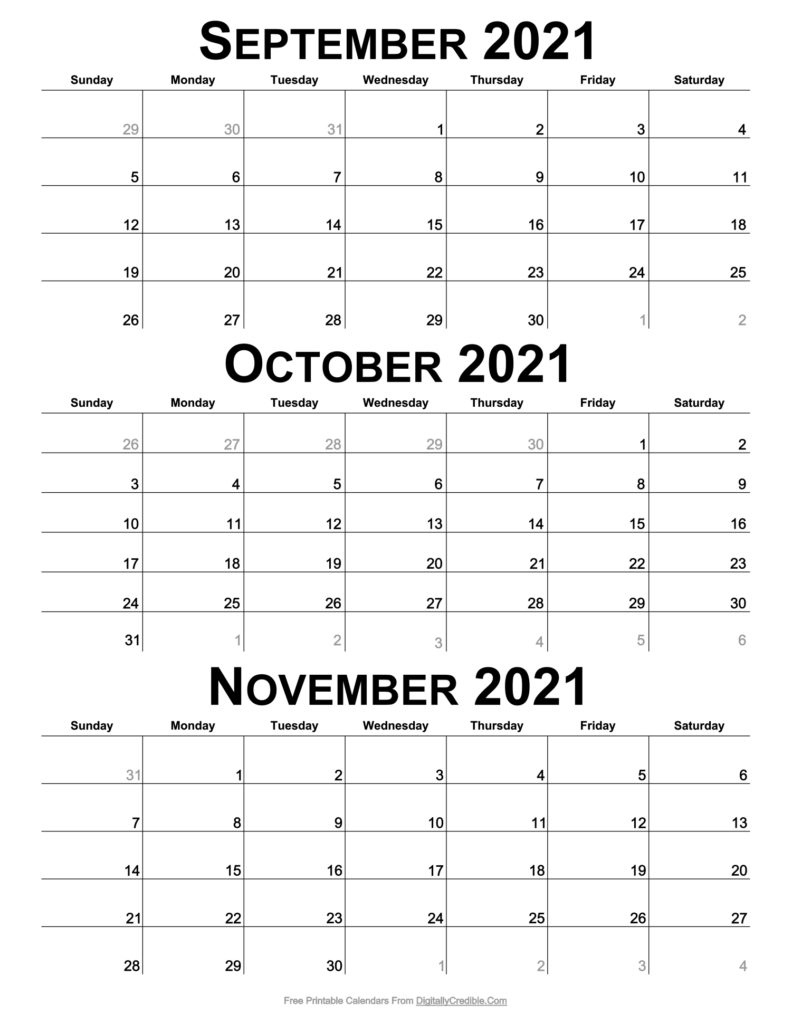 September October November 2021 Calendar - Three Months September And October Calendar