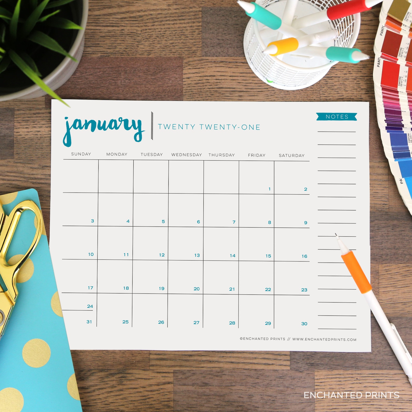 Simple 2021 Printable Calendar 12 Month Calendar Grid | Etsy How To Print A Monthly Calendar Powerpoint