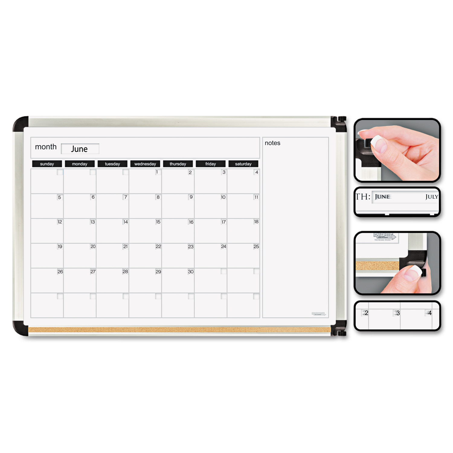 The Board Dudes Perpetual Calendar Dry Erase Board, 23&quot;W X 3 Month Calendar Dry Erase Board