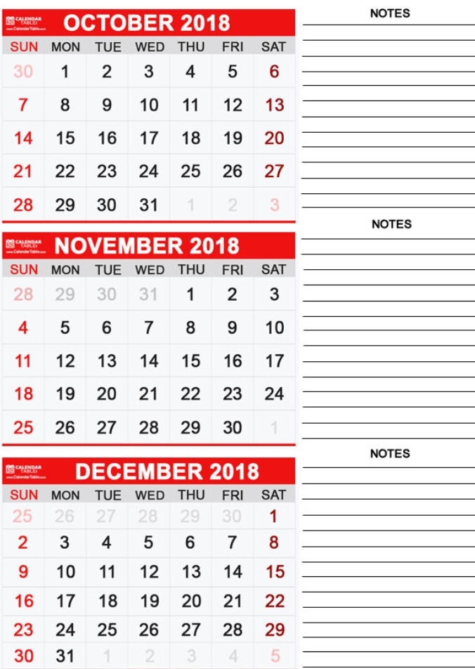 Three-Monthly Calendar 3 Month In View Calendars