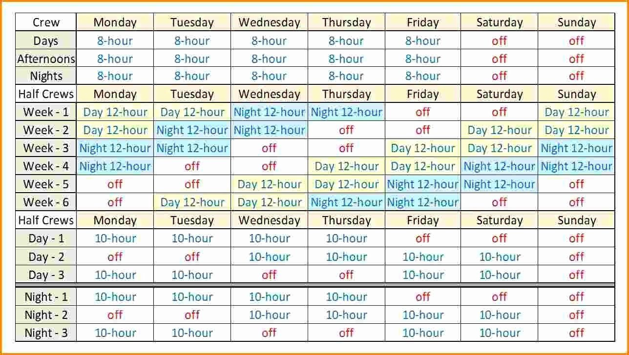 Three Section 12 Hr Shift Rotation / Continental Rotating 7 Day 24 Hour Schedule