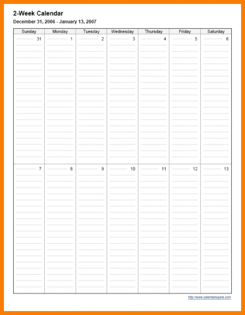 Two Week Calendar :-Free Calendar Template Two Week Calendar Template
