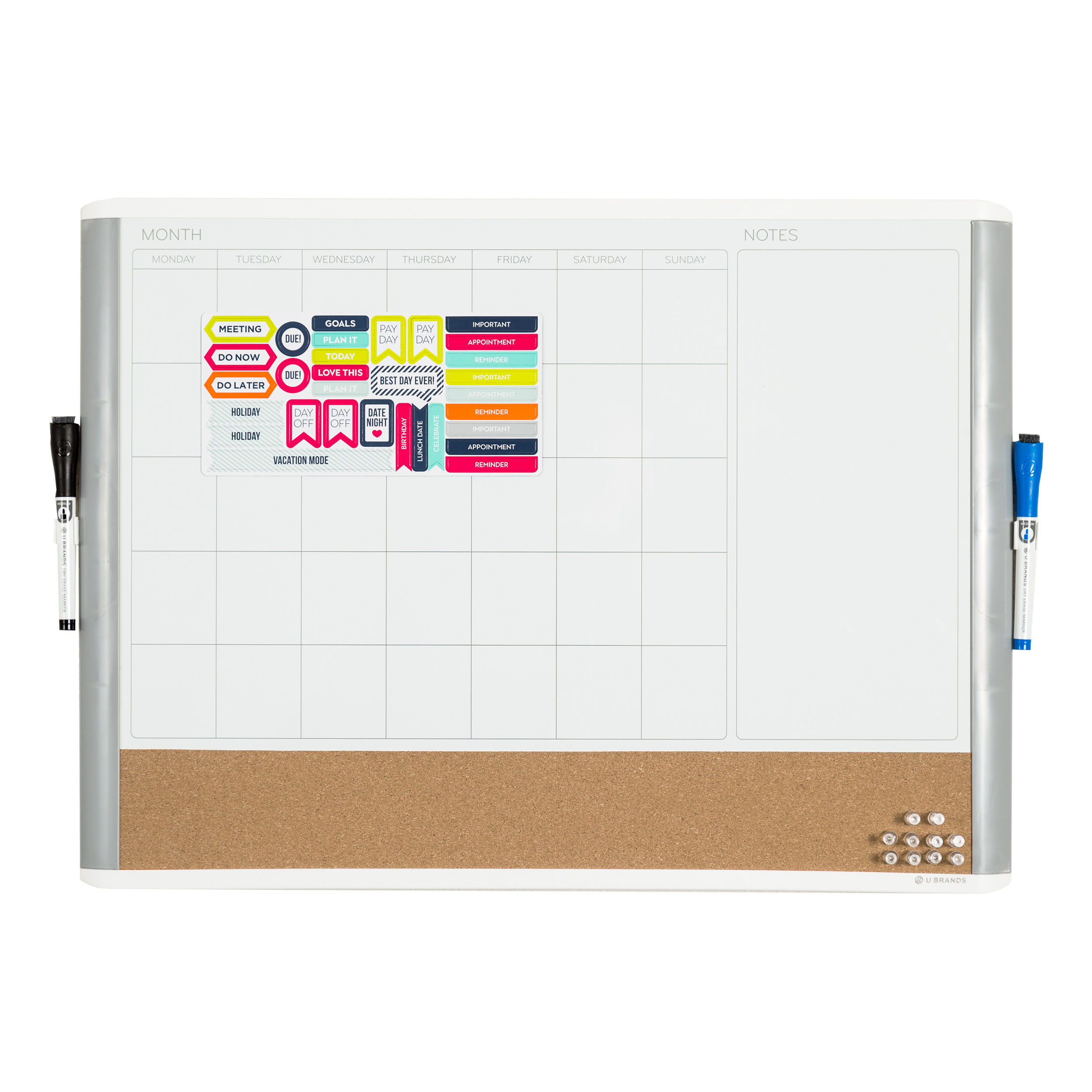 U Brands 3-In-1 Dry Erase Calendar Whiteboard, White And 3 Month Calendar Dry Erase Board