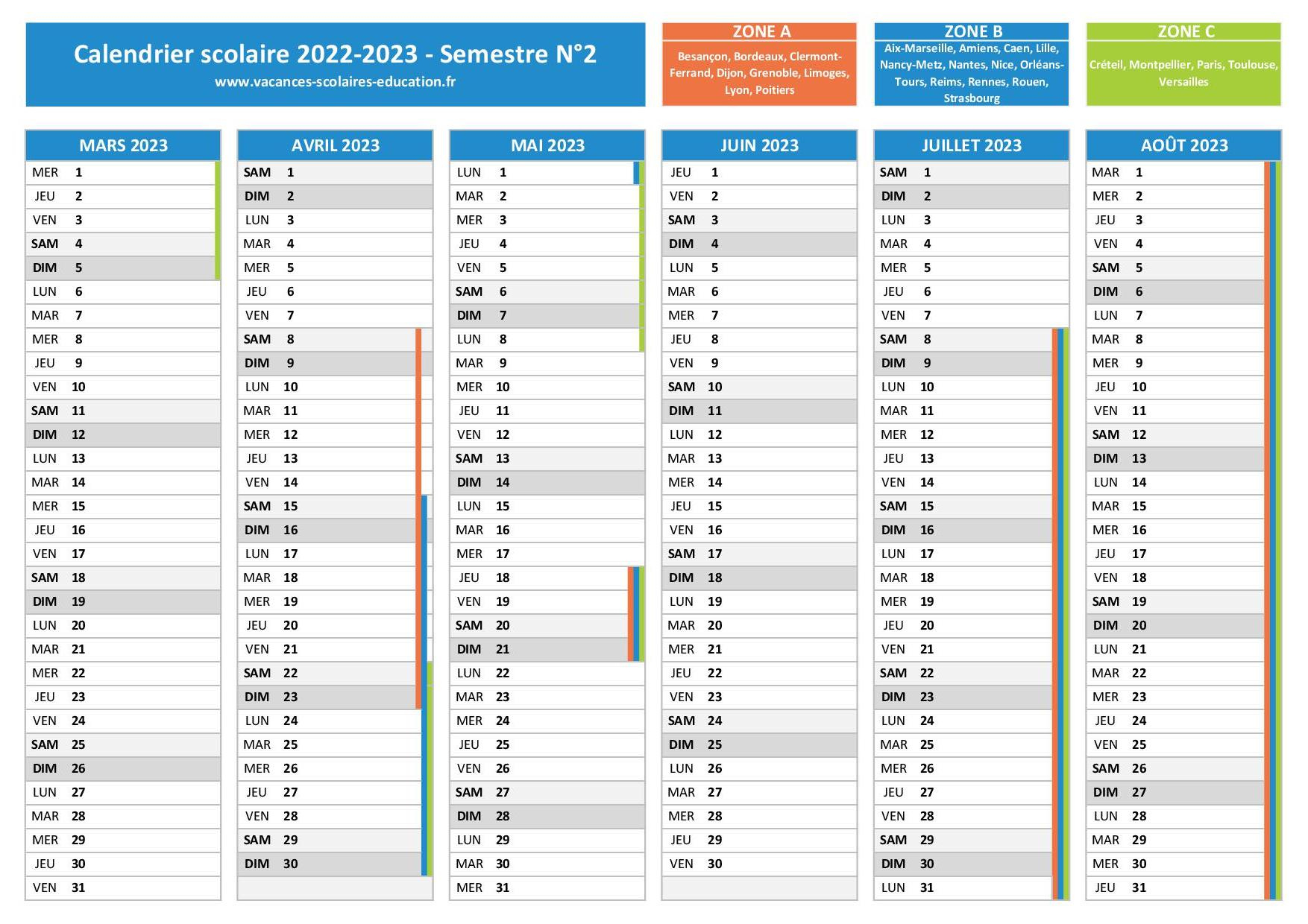 Vacances Scolaires 2022-2023 - Dates Et Calendrier Calendrier 2022 À Imprimer