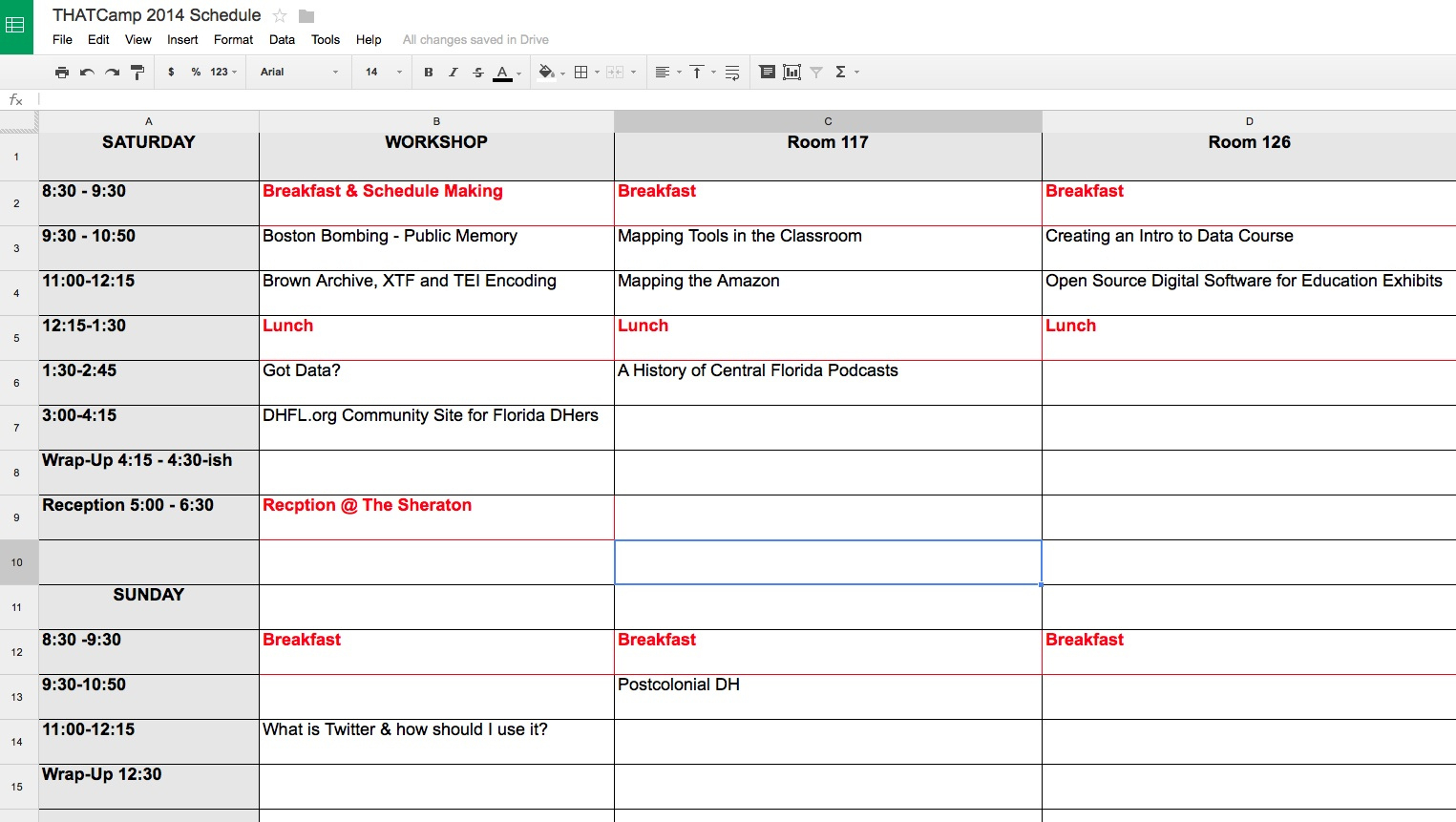 Weekend Schedule (A Work In Progress) | Thatcamp Florida 2014 Saturday And Sunday Schudule