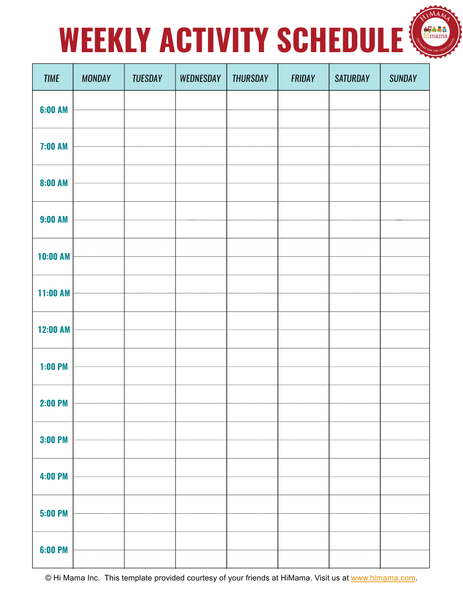 Weekly Activity Schedule Template - Monday To Sunday - Hi Schedule To Print Sunday To Saturday