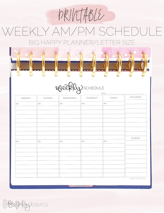 Weekly Am/Pm Schedule Weekly Schedule Printable Weekly Week To View Printable