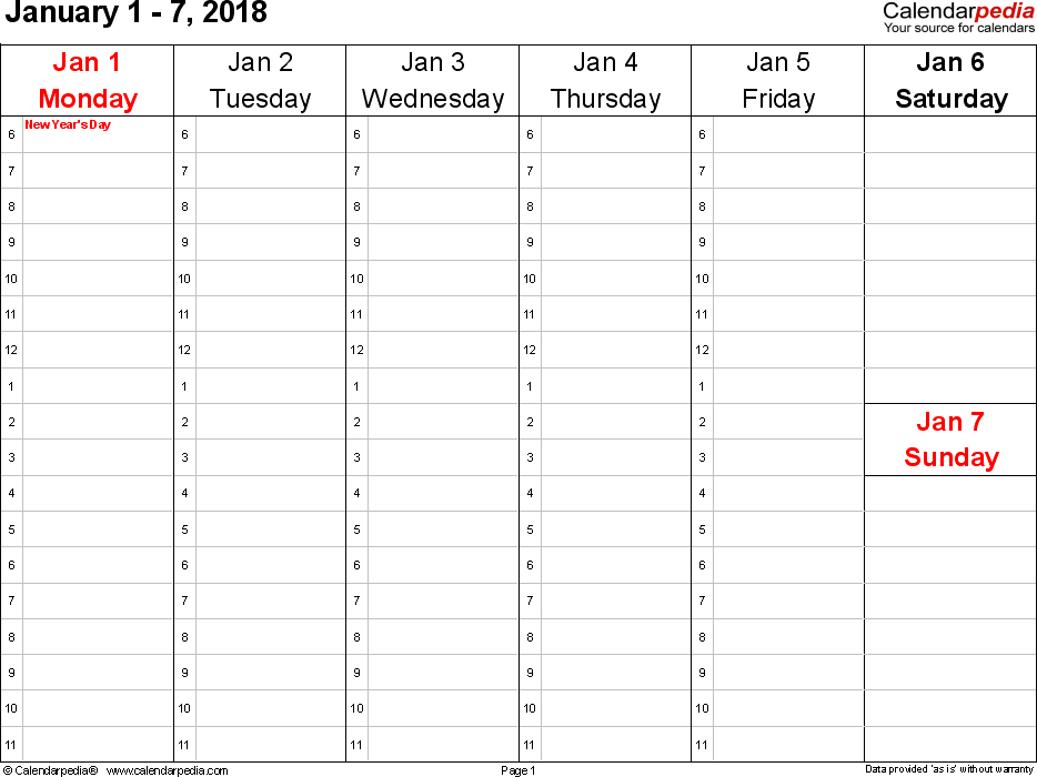 Weekly Calendars 2018 For Word - 12 Free Printable Templates Free Printable Column Calendar