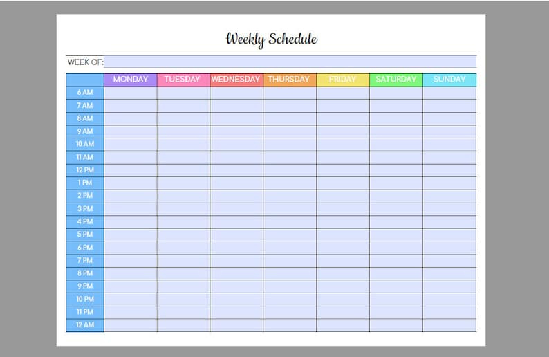 Weekly Schedule Editable Pdf Colorful Hourly Schedule | Etsy 4 Weekly Calander Editable
